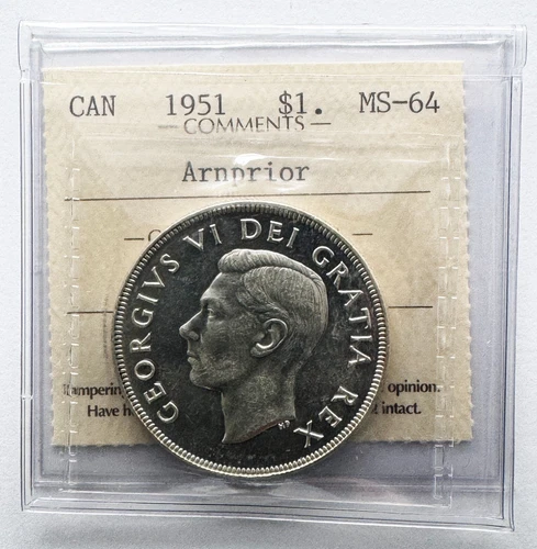 1951 ARNPRIOR Canadian Silver Dollar - ICCS MS 64