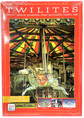HORSE OF A DIFFERENT COLOR 1000 Piece Twilites Light Up Puzzle Carousel  w/Frame