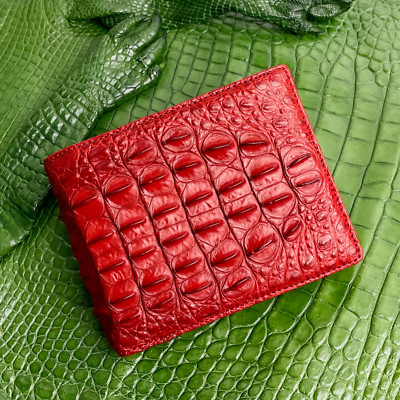 Red Crocodile Double Sided Bifold Leather Wallet Men's Skin Billfold Wallet