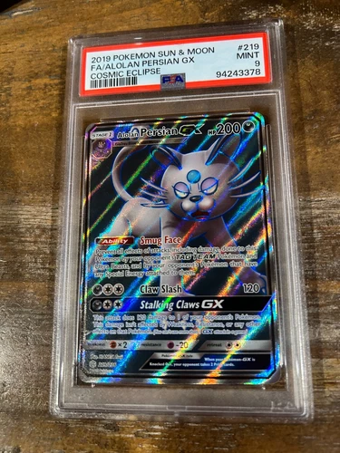 POKEMON 2019 Sun Moon Cosmic Eclipse Full Art ALOLAN PERSIAN GX #219 PSA 9 Mint