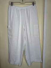 Y2k M White 100 Linen Cargo Pants Ankle Cropped Wide Leg Coastal Grandma