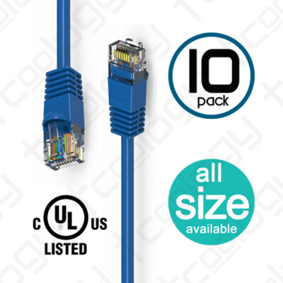 [UL Listed] TCoology Cat6 Patch Cord Booted Cable 24 AWG 550mhz UTP- 10 Pack Lot