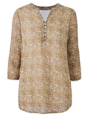 Julipa BROWN Lined Crinkle Chiffon Print Blouse - Plus Size 12 to 30