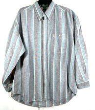 Gallop Men's XL Vintage 90's Polo Long Sleeve Button Shirt Striped Gray Teal