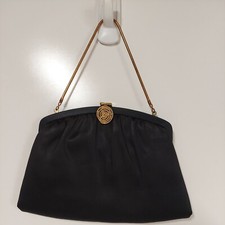 Vtg Black Satin Clutch HL USA Harry Levine Gold Color Clasp Chain