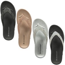 DUNLOP WOMENS SOFT LOW WEDGE CASUAL TOE POST SUMMER SLIPPERS BEACH COMFORT SHOES