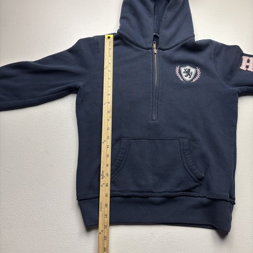 Tommy Hilfiger Girls Womens Small Navy Hoodie Pullover Zip Crest Kangaroo - Picture 4 of 5