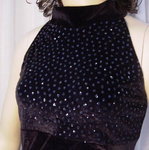 Sophie Child Small Dance Costume Blue Sparkles Over Black Velvet Halter Unitard - Picture 4 of 7