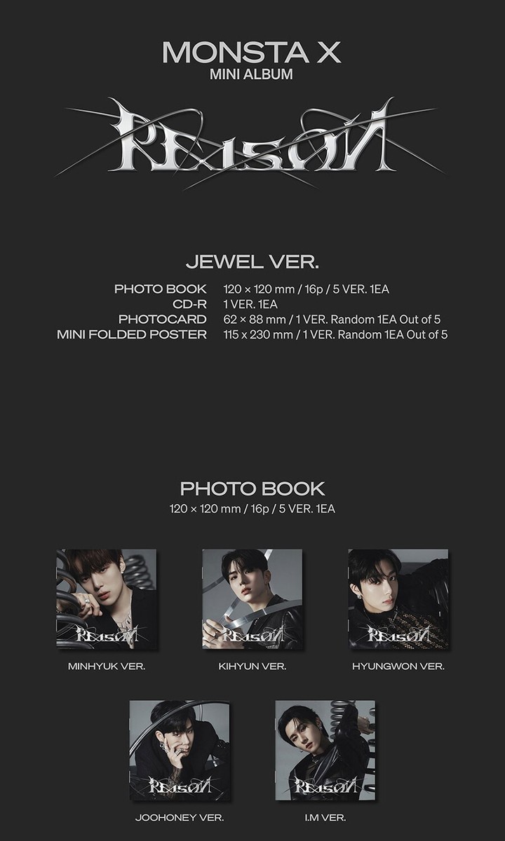 MONSTA X REASON Mini Album JEWEL 5 Ver SET 5CD+5 Photo Book+5 Card