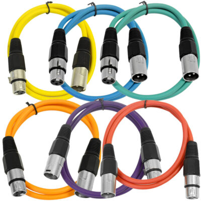 SEISMIC AUDIO (6 PACK) New 2' XLR Patch Cables Colored