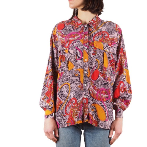 Escada, Escada Vintage 80s Women’s Multicolor Silk Paisley Print Button Up Blouse EU 36