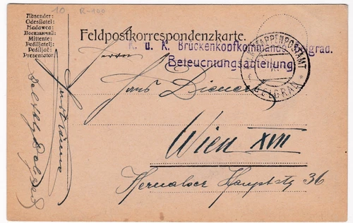 K.u.K.Brückenkopfkommando Belgrad,Beleuchtungsabteilung,Etappenpostamt Belgrad f