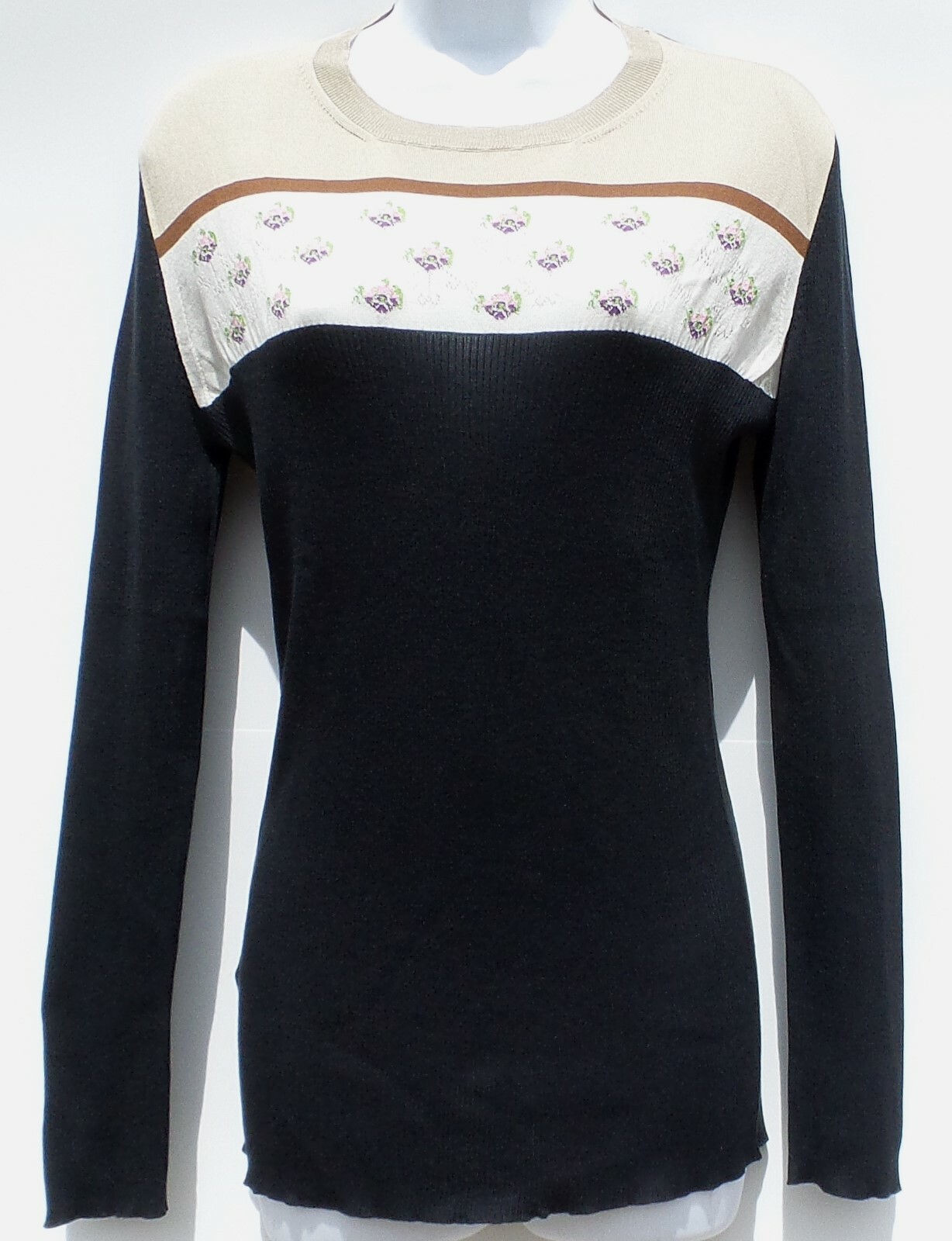 PRADA Black Navy Rib Knit Beige Ivory Pink Floral… - image 10