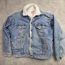 Vtg 80s Levi's Sherpa Lined Denim Trucker Jacket Mens Size LG USA Made Blue Jean