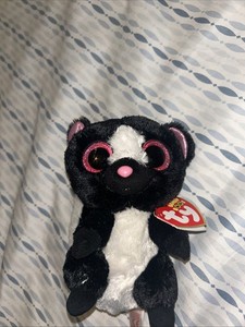 Ty Beanie Boos Flora Skunk Beanbag Plush Toy Pink Glitter Eyes w/ Tags 2015 6"