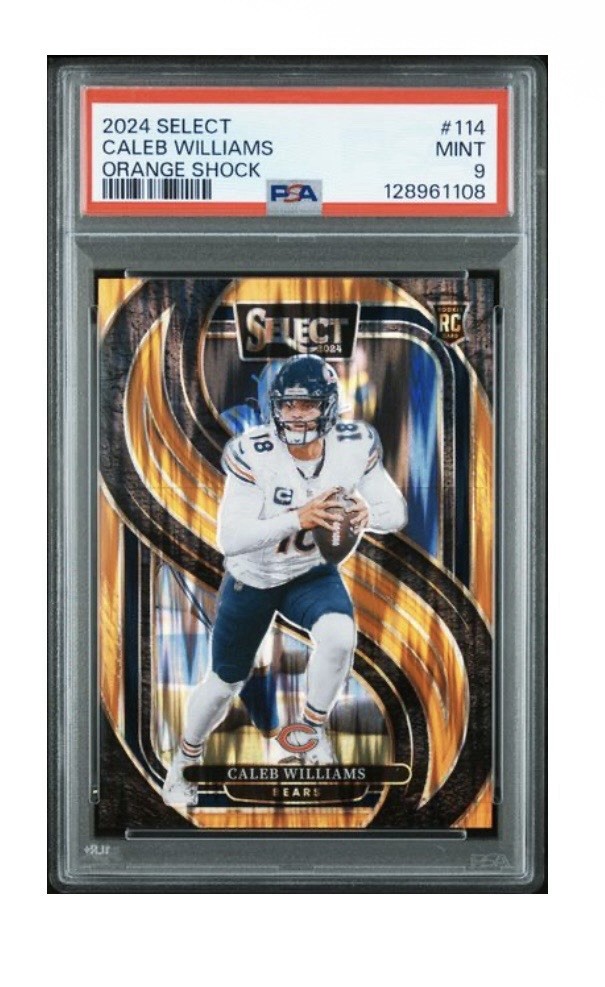 2024 Panini Select Premier Level Caleb Williams #114 Orange Shock /399 PSA 9 view 1