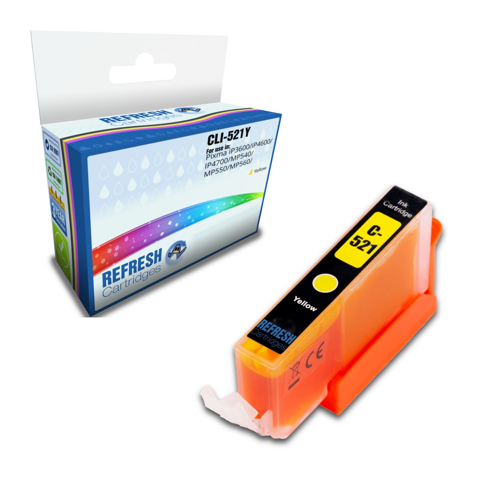 Refresh Cartridges Yellow CLI-521Y Ink Compatible With Canon Printers