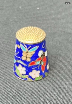 Vintage Cloisonné Fingerhut zum Nähen, Nadelarbeiten, Sticken, Lederarbeiten