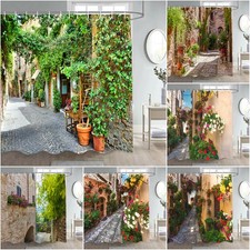 Extra Long Window European Village Shower Curtain Bathroom Curtains with Hooks