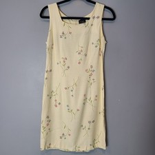 Vintage 90s Teddi Floral Shift Dress Embroidered Cottage Yellow Parisian Resort