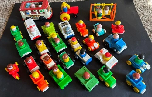 Lot Of Fisher Price Vtg Little People Toys -64 Pcs: Includes Mini-van, Swingset