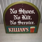 Vintage Killian's Beer Sign tin NO shoes No KILT No service 1996 22x21 COOL,RARE
