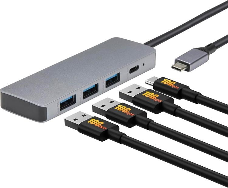 Amazon Basics USB 3.2/3.1 Gen 2 Hub Dock, 10Gbps, USB-C to 1xUSB-C / 3xUSB-A Wor