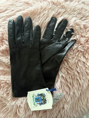 Portolano Black Leather Gloves Women s 6.5 Small Silk Lined NWT Neiman Marcus