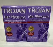 2 PACK Trojan Her Pleasure Condoms With Spermicidal Lubricant - 12 ct Exp 8/26
