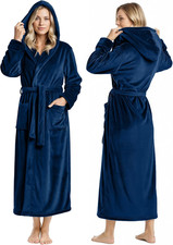 Women'S Fleece Hooded Bathrobe Plush Long Spa Robe, Medium
