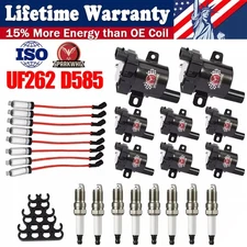 Pack of 8 Round Ignition Coil Pack UF262 with Spark Plug and Wire For Chevy GMC