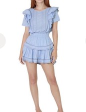 LoveShackFancy Blue Ruffle Short Sleeve Smocked Waist Tiered Mini Dress “P” XS