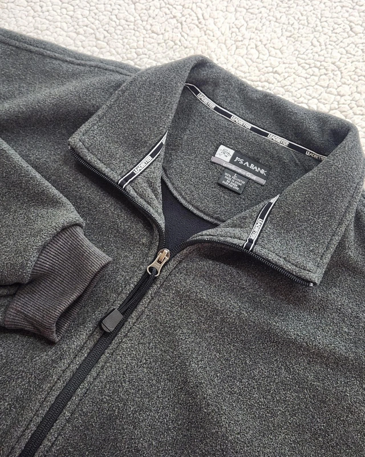 JoS. A. Bank Mens Large Grey Fleece Leadbetter Golf Jacket Full Zip Windbreaker