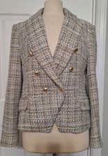 Zara XL multicolor textured double-breasted tweed blazer gold-toned buttons.