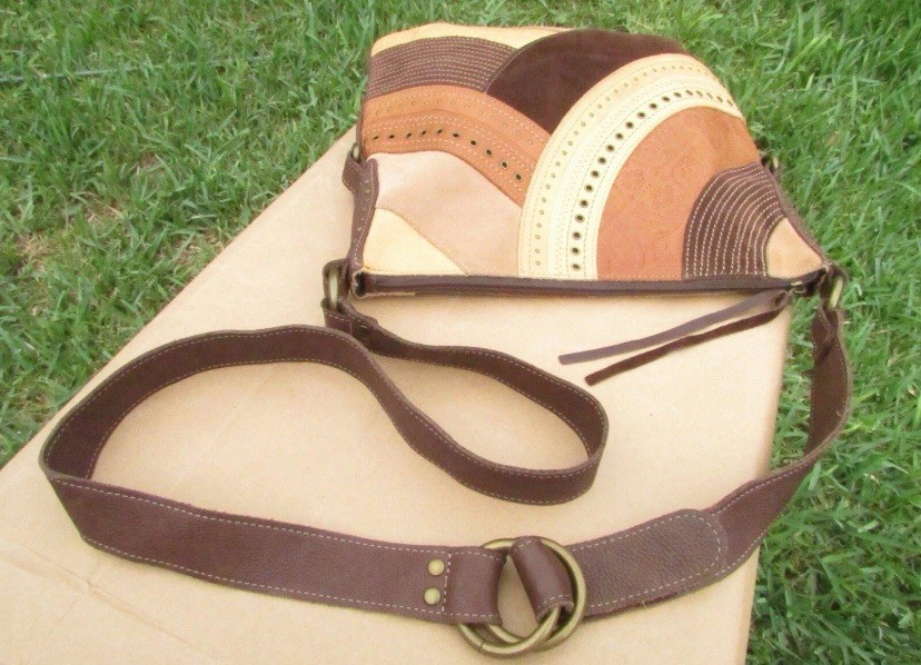 Fossil Brown Leather Multicolor Patchwork Studded… - image 5