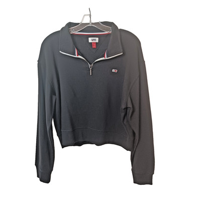 Tommy Jeans Women's Quarter-Zip Sweatshirt Size L Black Crop Pullover