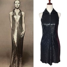 Iconic Vintage 1970s Halston Black Sequin Sleeveless Mini Dress Small