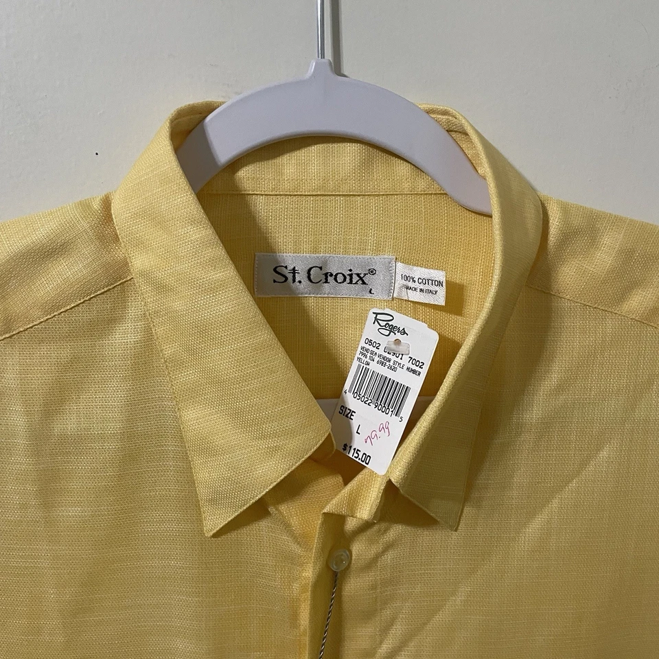 Camisa De Colección St. Croix Amarilla Abotonada Manga Corta Para Hombre Grande Nueva Con Etiquetas Italia Foto 2 de 4