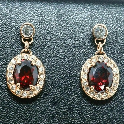 3 Ct Oval Cut Simulated Red Garnet Women's Drop Earrings 14k Yellow Gold Plated