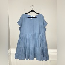 Arula Altard State Blue Babydoll Metallic Mini Dress Size 1X