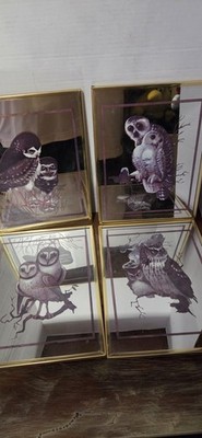 Vintage Brytone Owl Mirrors Set Of 4 9'' x 12'' Rare