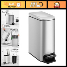 Small Bathroom Trash Can with Lid, 1.6 Gal, Soft Close, Silver - Compact Waste B