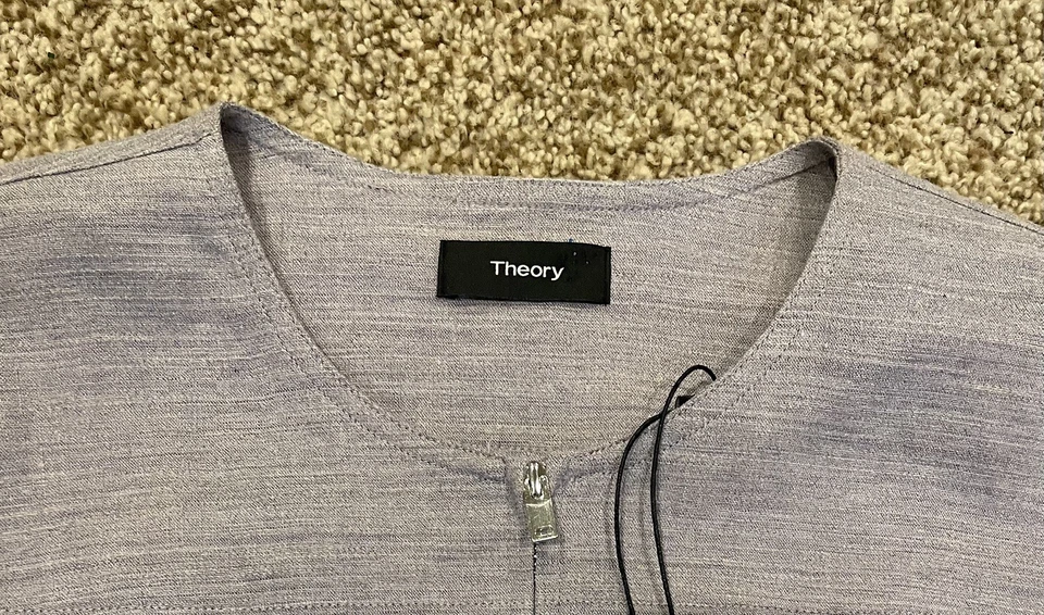 New $415 Theory Jean Moto Shirt Blazer Jacket Sharkskin Size Large  - Image 4 of 4