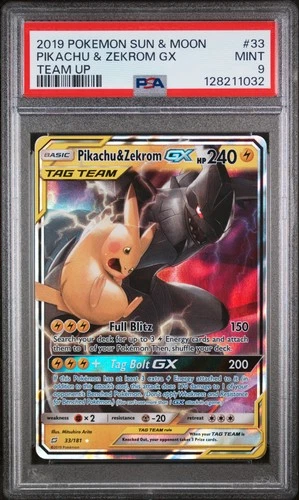 PSA 9 MINT Pikachu & Zekrom Gx #33 2019 Pokemon Sun & Moon Team Up