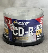 Memorex Recordable CD-R Media 24x 700mb 80min w/spindle 50-pk Factory Sealed