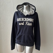 Abercrombie Fitch Womens Large Navy Hoodie Y2K Preppy Logo Pullover