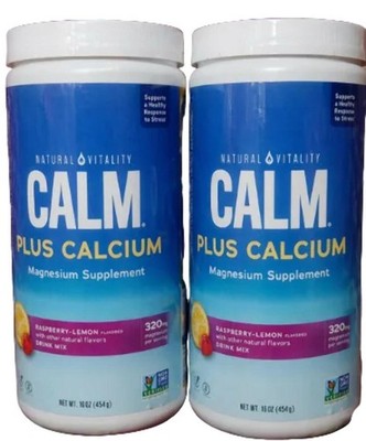 2 Pack Natural Vitality Calm Magnesium Citrate Powder, Raspberry Lemon 16 oz