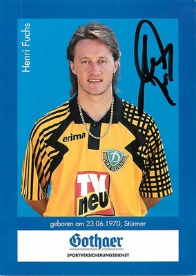 Henri Fuchs autograph card Dynamo Dresden football Erima jersey 1990s