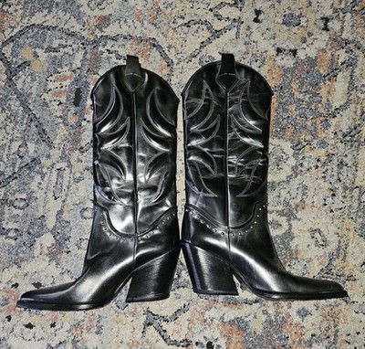 Alessandro Vasini Alison 80mm Western Boots Vacchetta Leather Made In Italy 