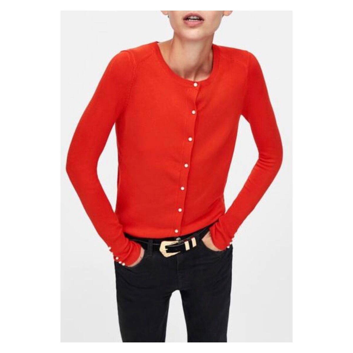 Zara Knit Cardigan Sz S Red Long Sleeves Faux Pearl Buttons Zara Knit Cardigan Sz S Red Long Sleeves Faux Pearl Buttons